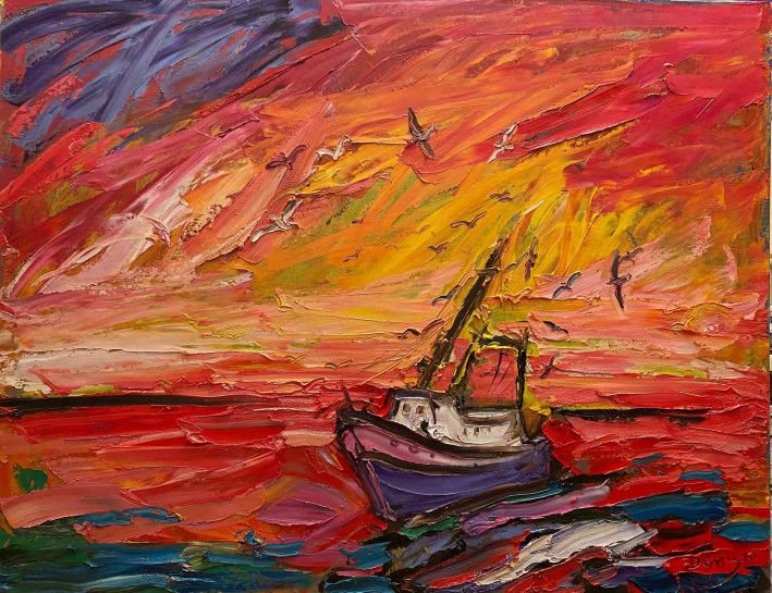 Painting «Evening at sea», oil, canvas. Painter Demtsiu Mykhailo. Buy painting