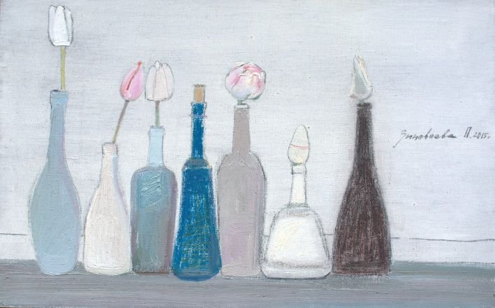 Painting «White tulips», oil, pastel, canvas. Painter Zinoveeva Polina. Buy painting