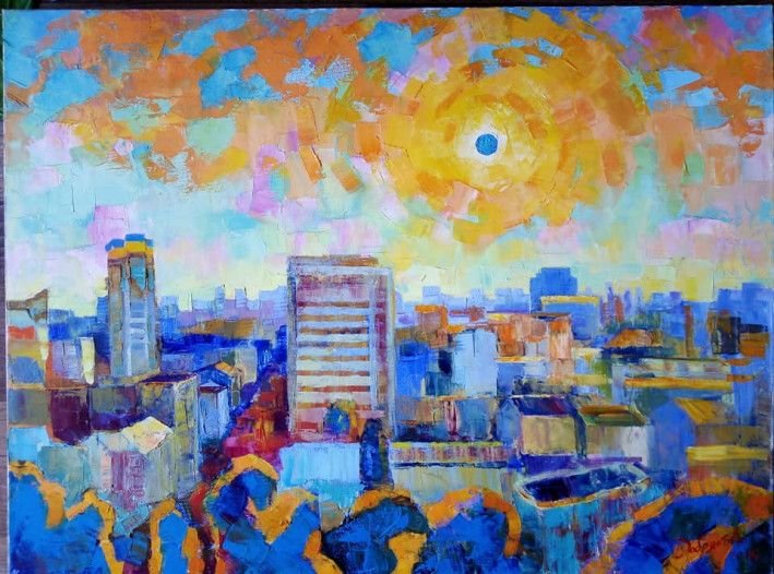 Картина «Солнечный город», масло, холст. Художница Добрякова Дарья. Купить картину