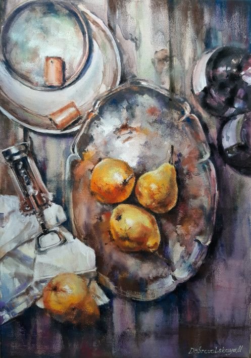 Painting «Still life with pears», watercolor, pastel, canvas. Painter Dobrovolska Maryna. Buy painting