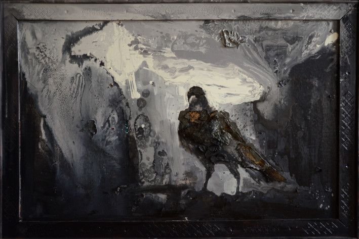 Картина «Ворон 3», масло, эмаль, деревянная доска, фанера. Художник Мельник Игорь. Купить картину