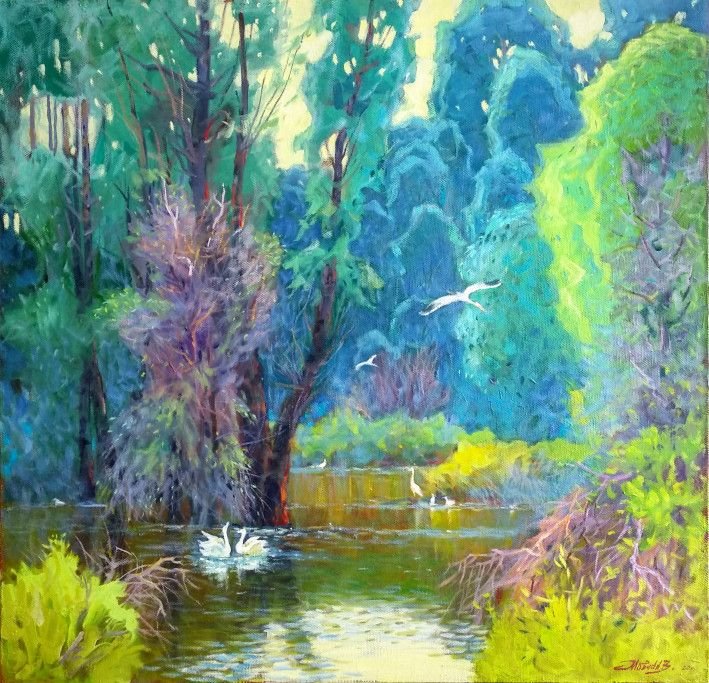 Painting «Forest lake», oil, canvas. Painter Movchan Vitalii. Buy painting
