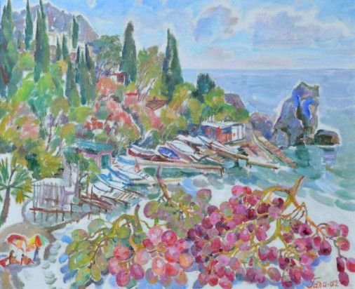 Painting «Still Life Pink grapes», oil, canvas. Painter Kyrylenko-Barannikova Halyna. Buy painting