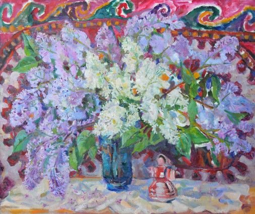Painting «Lilac with a doll», oil, canvas. Painter Kyrylenko-Barannikova Halyna. Buy painting