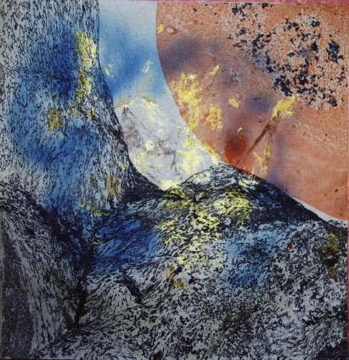 Картина «Красное солнце», масло, акрил, авторская, бумага. Художница Дроздова Мария. Купить картину