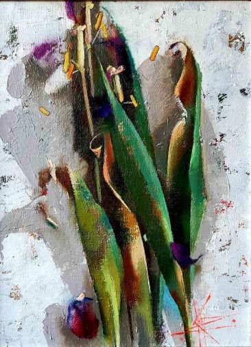 Painting «Tired tulips», oil, canvas. Painter Korniienko Oksana. Buy painting