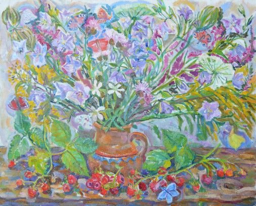 Painting «Butterflies and wildflowers», oil, canvas. Painter Kyrylenko-Barannikova Halyna. Buy painting