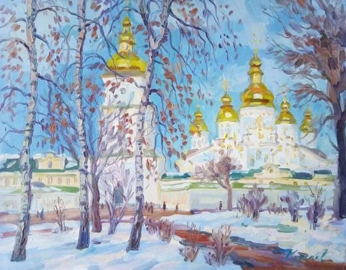 Painting «Monastery on a sunny winter day», oil, canvas. Painter Kutilov Yurii. Buy painting