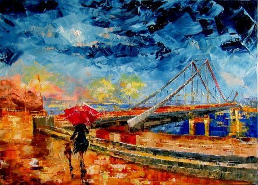 Painting «The bridge over the Dnieper», oil, canvas. Painter Kolos Anna. Buy painting