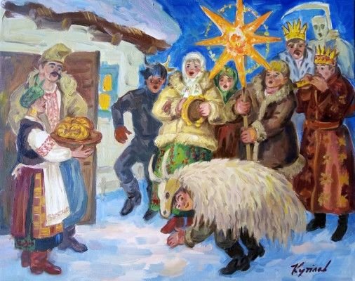 Painting «Caroling», oil, canvas. Painter Kutilov Yurii. Buy painting