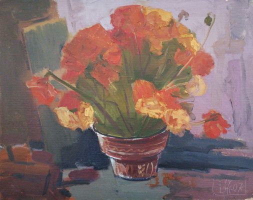 Painting «Marigold», oil, paper. Painter Zhulinskyi Mykola. Buy painting