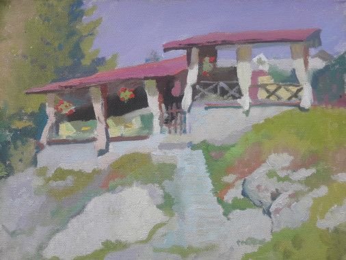 Painting «cafe in the mountains», oil, canvas. Painter Koval Vasyl. Sold