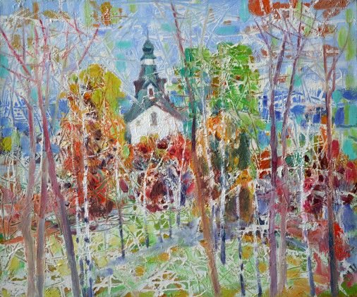 Painting «Spring theme. Church in Sednev», oil, canvas. Painter Movchan Vitalii. Buy painting