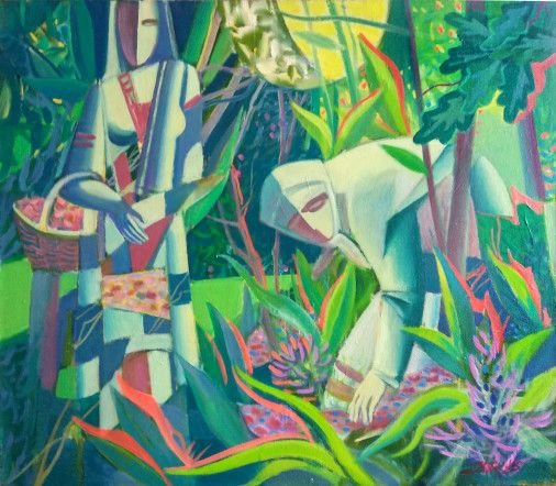 Картина «Дві жінки та зелений пейзаж», олійні фарби, полотно. Художник Мовчан Віталій. Купити картину