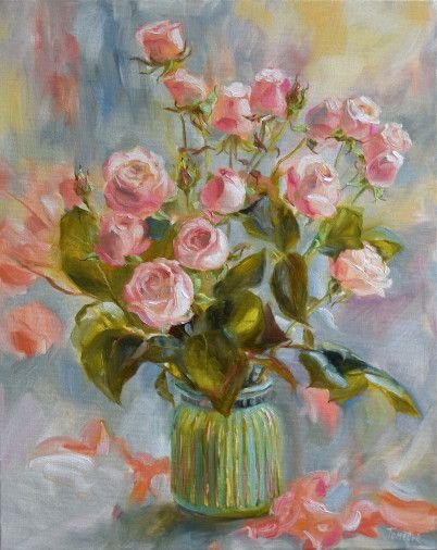 Painting «Roses», oil, canvas. Painter Tomesko Yuliia. Sold