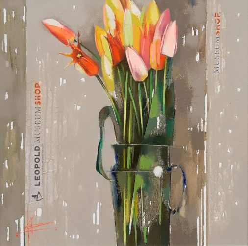 Painting «Bouquet of tulips», oil, collage, canvas. Painter Korniienko Oksana. Buy painting