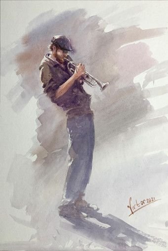 Painting « trumpeter», watercolor, paper. Painter Mykytenko Viktor. Buy painting