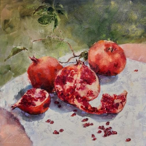 Painting «Red grains on white», oil, canvas. Painter Laptieva Olha. Buy painting