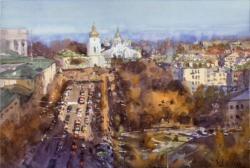 Painting «Autumn day in Kiev», watercolor, paper. Painter Mykytenko Viktor. Buy painting