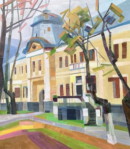 Painting «Yellow house», oil, canvas. Painter Levitasova Nataliia. Sold