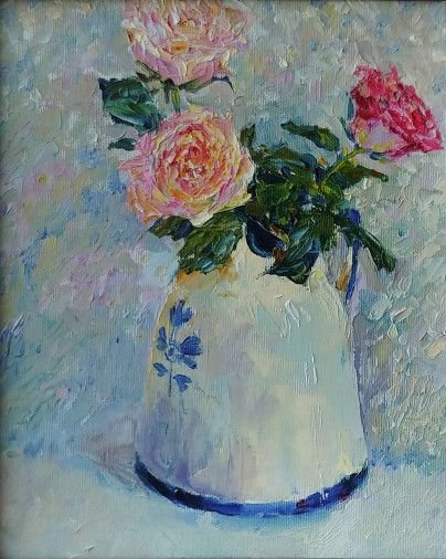 Картина «Ніжні троянди з дощу», олійні фарби, полотно. Художниця Гунченко Світлана. Купити картину