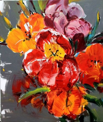 Painting «Tulips-1», oil, acrylic, canvas. Painter Tymchuk Mykhailo. Sold