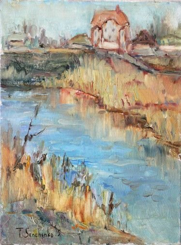 Painting «House across the river», oil, canvas. Painter Senchenko Tetiana. Buy painting