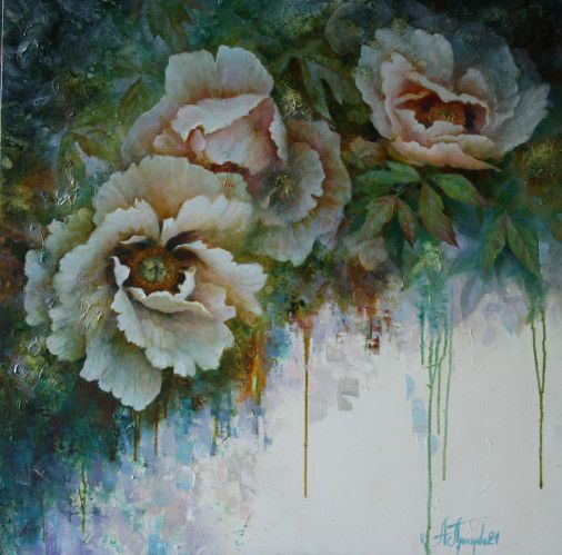 Painting «Morning peonies», oil, canvas. Painter Dobrodii Hanna. Buy painting