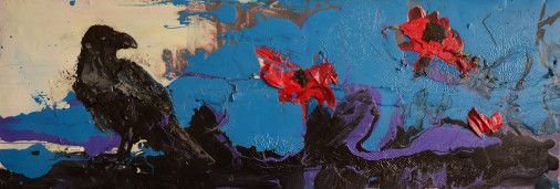 Картина «Ворон 2», олійні фарби, емаль, дерев'яна дошка. Художник Мельник Ігор. Купити картину