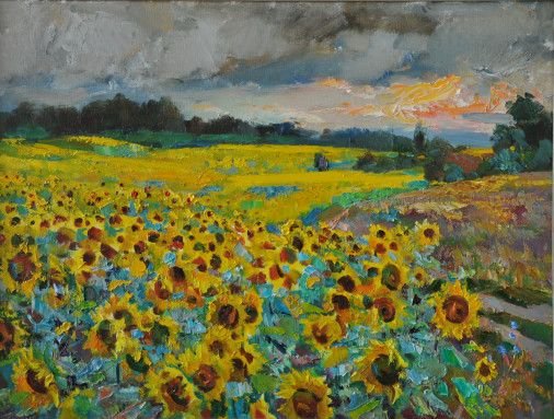 Painting «Evening. Sunflowers», oil, canvas. Painter Olkhov Oleksandr. Sold