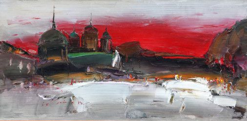 Painting «Kiev. The street in the red light», oil, canvas. Painter Yevsyn Ihor. Sold