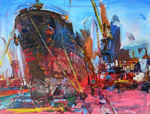 Painting «Black sea shipyard», oil, canvas. Painter Kutsachenko Andrii. Buy painting