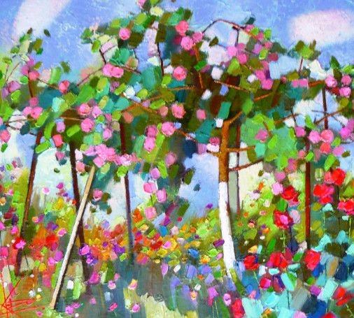 Painting «Under the apple-tree crown», oil, canvas. Painter Korniienko Oksana. Buy painting