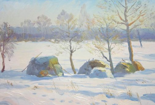 Painting «Evening stacks», oil, canvas. Painter Tytulenko Volodymyr. Buy painting