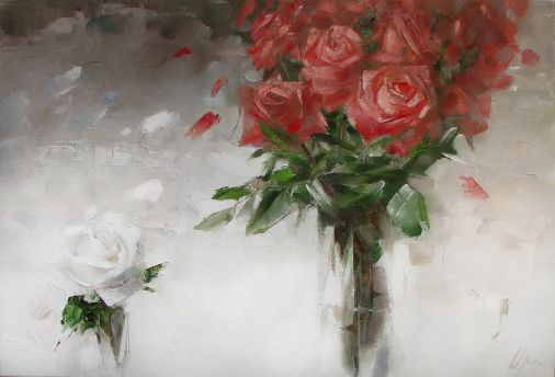 Painting «White rose  time», oil, canvas. Painter Protsenko Iryna. Sold