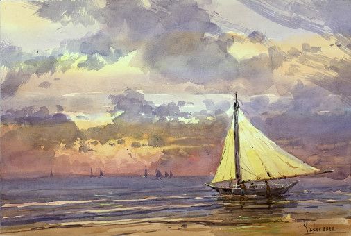 Painting «yellow sail», watercolor, paper. Painter Mykytenko Viktor. Buy painting