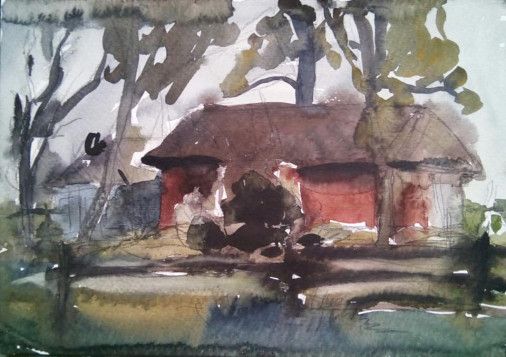 Painting «Red house», watercolor, paper. Painter Pelykh Valentyna. Buy painting