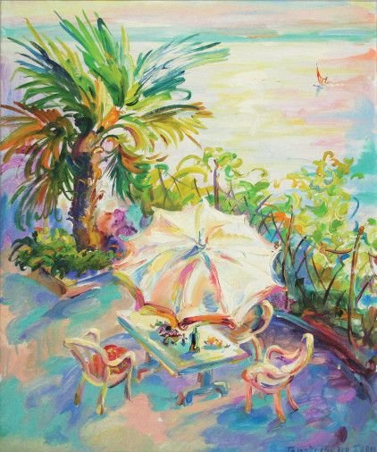 Painting «Morning on the terrace», oil, canvas. Painter Horodnycheva-Lutskevych Halyna. Buy painting