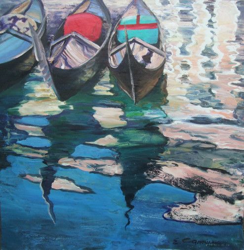 Картина «Венеція, гондоли біля причалу», олійні фарби, полотно. Художниця Самойлик Олена. Купити картину