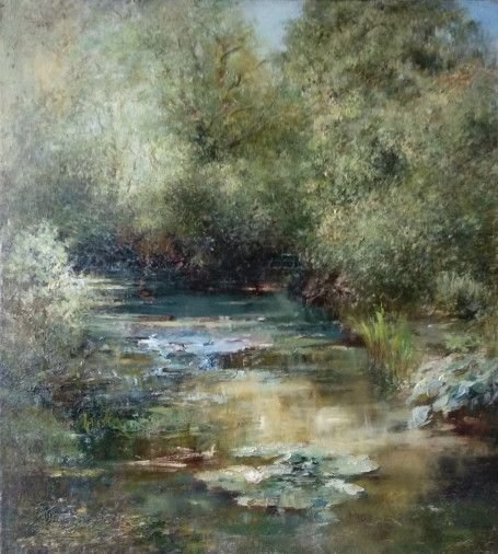 Painting «Quiet backwater. Summer», oil, canvas. Painter Kolesnykov Vitalii. Sold
