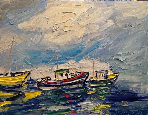 Painting «Out to sea. Boats», oil, canvas. Painter Demtsiu Mykhailo. Sold