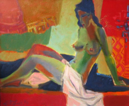 Painting «Woman in red», oil, canvas. Painter Movchan Vitalii. Buy painting