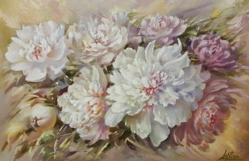 Painting «The scent of white peonies», oil, canvas. Painter Laptieva Viktoriia. Buy painting