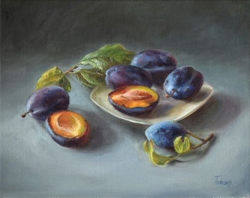 Painting «Plums», oil, canvas. Painter Tomesko Yuliia. Sold