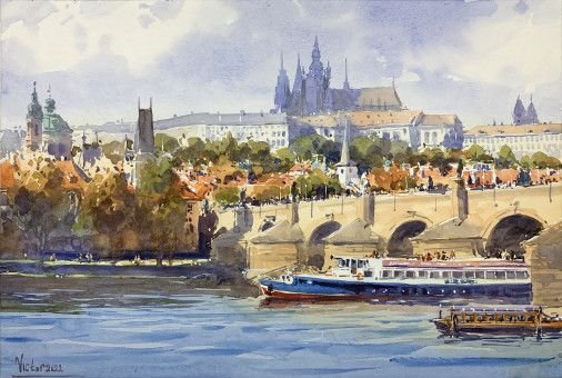 Painting « Panorama, Prague», watercolor, paper. Painter Mykytenko Viktor. Buy painting