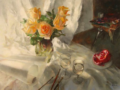 Painting «Roses. Pomegranate. Warm conversation», oil, canvas. Painter Protsenko Iryna. Sold