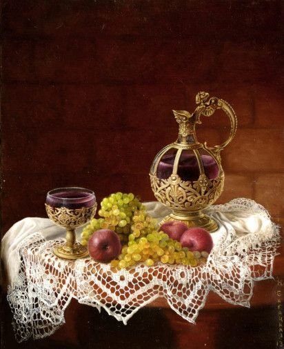 Картина «Натюрморт з вином», олійні фарби, полотно на двп. Художниця Багацька Наталія. Купити картину