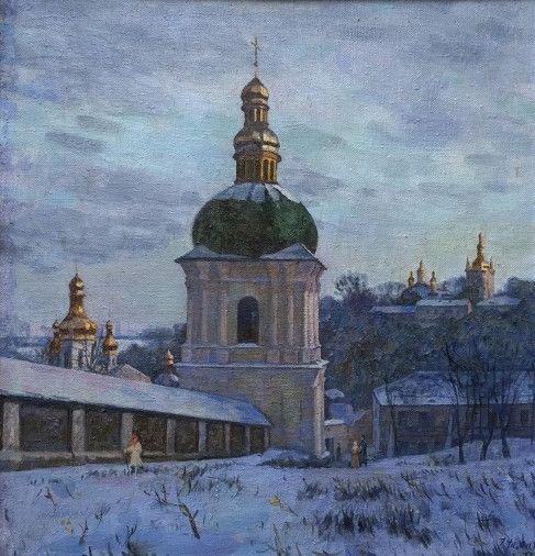 Painting «Winter evening in the Lavra», oil, canvas. Painter Chamata Ihor. Buy painting