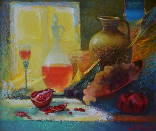 Painting «In the pantry (still life with pomegranate)», oil, canvas. Painter Movchan Vitalii. Buy painting