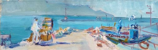 Painting «Greece. At the pier», oil, canvas. Painter Senchenko Tetiana. Buy painting
